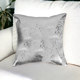 Homeroots 18" Silver Abstract Cowhide Throw Pillow