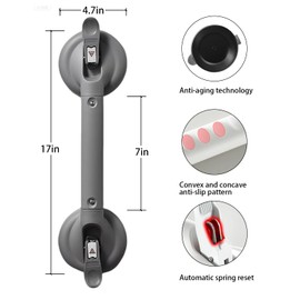 TianfuSpanda 17 Inch Heavy Duty Suction Shower Grab Bar,Portable Shower Handle,Shower grab bars for seniors,Suction cup force up to 300 pounds(white)