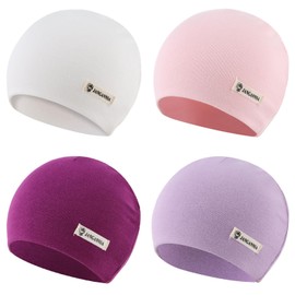 JANGANNSA 4-Pack Newborn Baby Beanie Hats Boys Girls Hospital Hat Infant Toddler Cotton Caps (White+Pink+Lightpurple+DeepPurple, 0-6 Month)