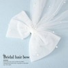 Bridal Hair Bow Veil with Pearl,White Hair Bow Clip Bachelorette