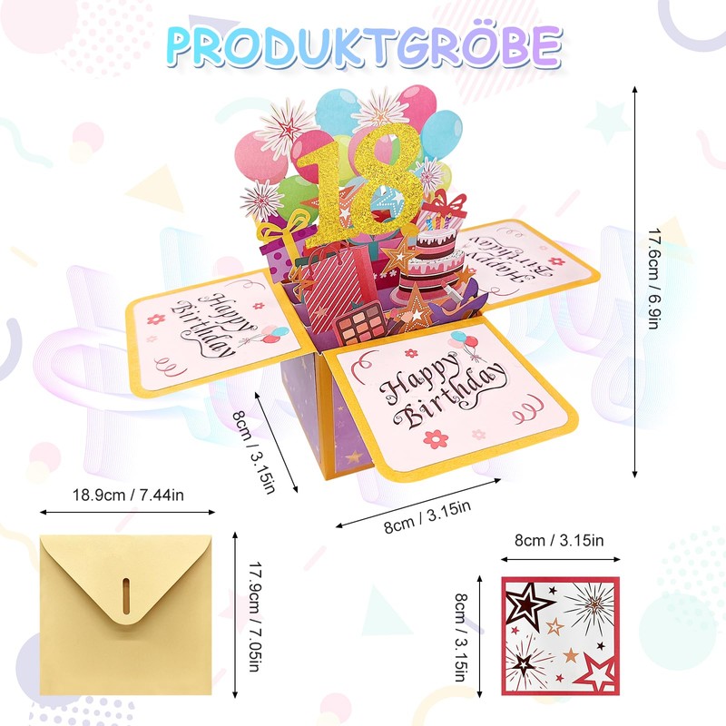 Kisvic 18.Geburtstagskarte, 3D Pop Up Karte Geburtstag mit Umschlag, Romantik