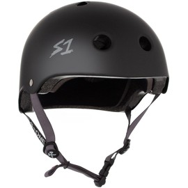S1 Lifer Helmet for Skateboarding, BMX, and Roller Skating - EPS Fusion Foam, CPSC & ASTM Certified - Black Matte w/Grey Straps Large (22")