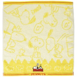 Nishikawa Snoopy Hand Towel, Washable, 100% Cotton, Doghouse, Woodstock, Fluffy, Jacquard Weave, One Point Embroidery, Yellow, XT31603632430, 13.4 x 13.8 inches (34 x 35 cm)