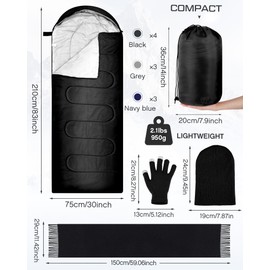 Tranqun 40 Pcs Sleeping Bags for Adult Bulk with Winter Beanie Hat Touch Screen Gloves Scarves, Waterproof Cotton Liner Cold Weather Sleeping Bag for Homeless Camping Indoor Outdoor(Classic Dark)