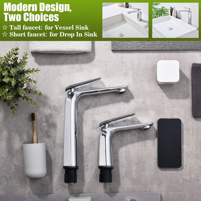 TOCALOCA Bathroom Sink Faucet Chrome Single Handle 1 Hole Vanity