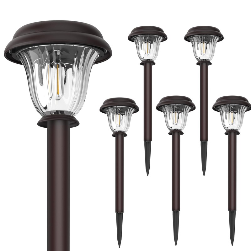 DERAYSION Solar Lights Outdoor 6 Pack, Stainless Steel Glass Solar