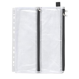4 Chamber Small Items Bag with Punched Pockets A5 PVC Fabric Reinforced Zip Black