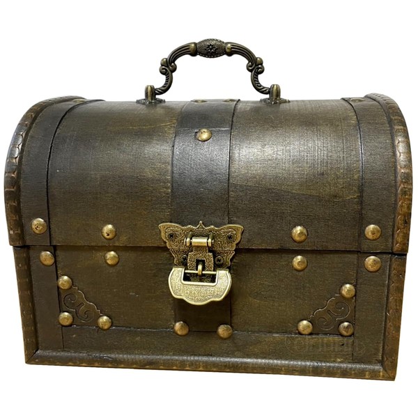 elrinrin Wooden Treasure Chest Storage Antique Small Box with Lid Retro Treasure Interior A Lock
