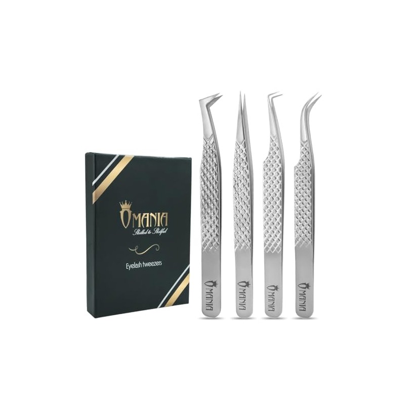 OMANIA Eyelash Extension Tweezers Set 4PCS – Lash Tweezers Kit
