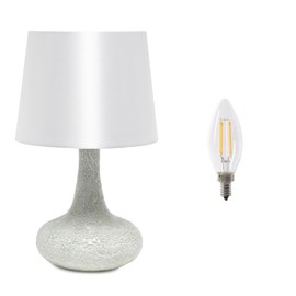 Simple Designs LT3039-WHT-LB 14.17" Mosaic Tiled Glass Genie Table Lamp with LED Bulb, White