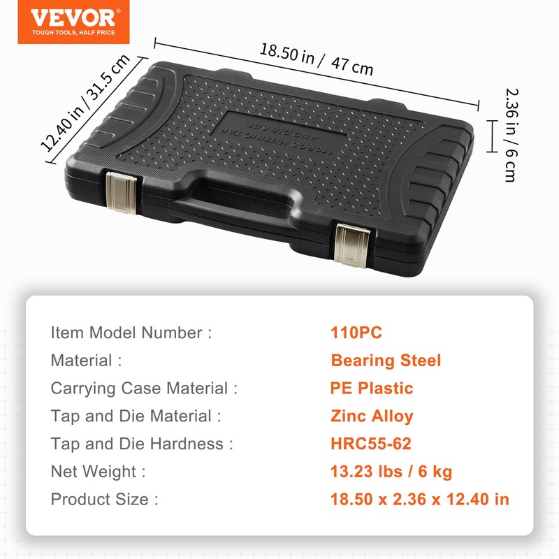 VEVOR Tap and Die Set, 110-Piece Include Metric Size M2