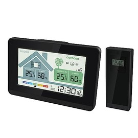 Miraval Wireless Weather Station: Indoor / Outdoor Thermometer, Hygrometer, Mould Warner, Ventilation Recommendation, Time, Date, Snooze, Alarm Function, 2 Alarms, Outdoor Sensor, 100 m Range, LCD, Batteries Included