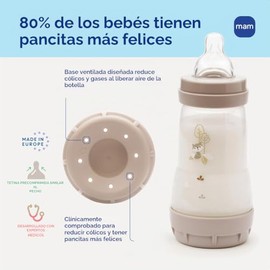 MAM Easy Start - Biberones anticólicos, flujo extra lento, botella de pezón de silicona similar a la lactancia materna, reduce los cólicos, gas y reflujo, fáciles de limpiar, sin BPA, biberones