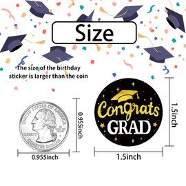 Heyfibro 500 PCS 1.5 Inch Congrats Grad Sticker for Party, Gift Packing, Envelope Sealing(Graduation Cap 2)