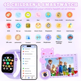 CATGIFF 4G Smartwatch Children, Children's Phone Watch with GPS, WiFi, SOS, Video Call, Voice Chat, School Mode, Games, Alarm Clock, Pedometer for Boys Girls Children's Watch Gifts 4-12 Years, Purple