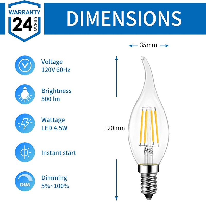 ANWIO B11 LED Filament Bulb E12 Candelabra Medium Base 2700K