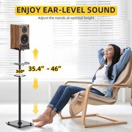 Universal Speaker Stand Pair for Surround Sound, Adjustable with Cable Management, Studio Monitor Stands 25° Tilt Angle, All-Metal Heavy Duty Holds up to 88 lbs, Bookshelf Speaker Stands