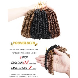 Passion Twist Crochet Hair- Mixed Colors Combo Pack,4 Inch 8 Packs Pre Looped Pretwisted Super Short Crochet Hair Extensions Braided by Synthetic Spring Kinky Twist Bohemian Curls(1B+27#+30#)