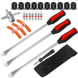 P1TOOLS 11.5" Tire Spoons Motorcycle Dirt Bike Tire Changing Tools Iron Set,Tire Spoon Levers Tire Changer Kit for ATV Lawn Mower with Tire Spoons, Rim Protector, Valve Tool,Valve Cap and Valve Cores