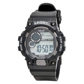 Clefer TE-D280-BKW Digital Men's Waterproof Stopwatch with Urethane Strap, Black, Black