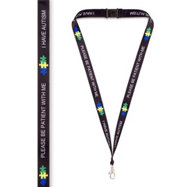 I Have Autism Lanyard Autism Awareness Lanyards Autistic Travel School Holiday Alert UK (Black - Adults)
