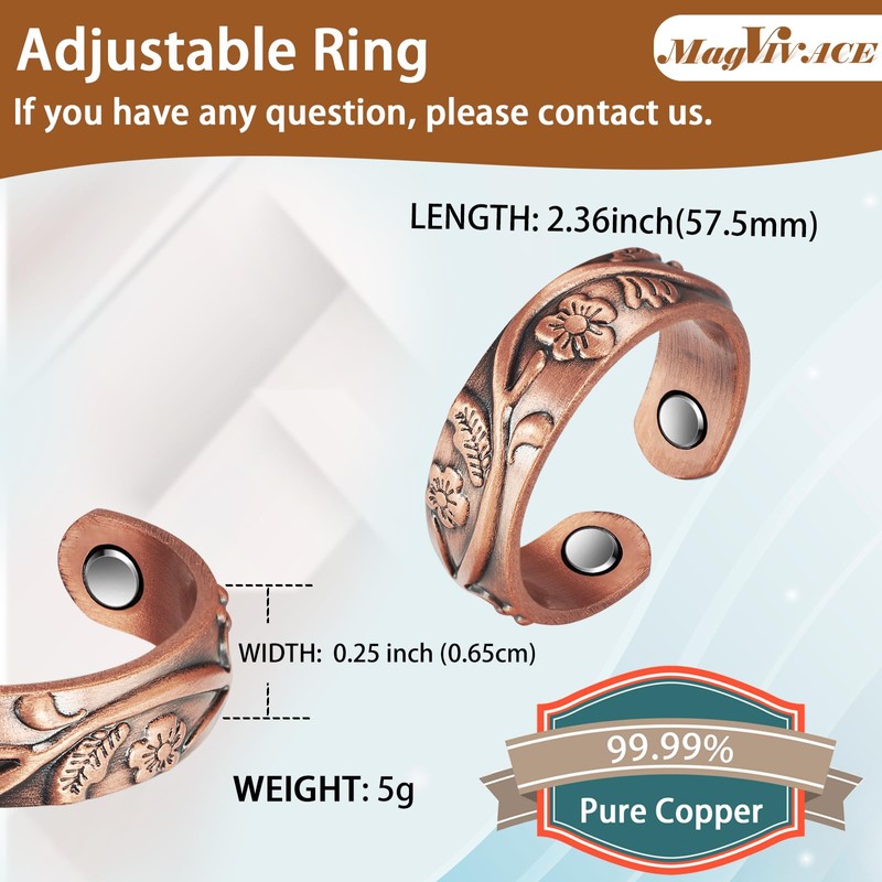 MagVIVACE Pure Copper Ring for Women, Magnetic Lymphatic Drainage Ring