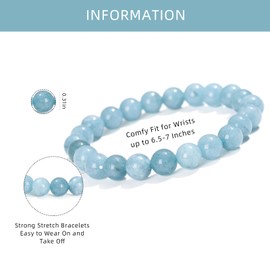 Natural Gemstones Purification Bracelets,8 mm Healing Crystal Healing Stone Bracelet,Stress Relief Anxiety Yoga Bracelet (Aquamarine)