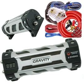 Gravity GR6.0 Car Audio Battery Stiffening Portable Power 6 Farad Capacitor and Completed 5000 Watts 0 Gauge Red Amplifier Installation Wiring Kit BGC0XLR