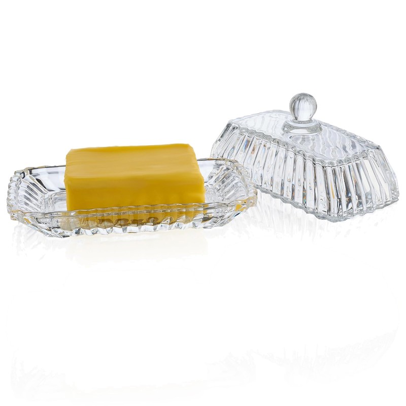 Clear Glass Butter Dish with Lid for Countertop - Refrigerator