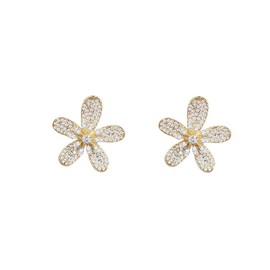 Luxury Big Flower Cubic Zirconia Crystal Statement Stud Earrings for Women Girls Dainty 925 Sterling Silver Post Gold Plated Chunky Floral Large Studs Fashion Trendy Jewelry Wedding Birthday Gift Her,