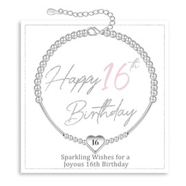 FENNELISA Sweet 16th Birthday Gifts Girl,Sterling Silver Heart Bracelet for Girls Thoughtful 16th Birthday Gifts Ideas with Cards for Sister Friend Daughter Granddaughter