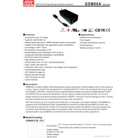 MW Mean Well Original GSM60A12-P1J 12V 5A 60W AC-DC Reliable Green Medical Adaptor