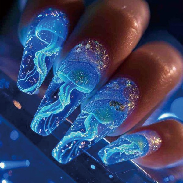 24 Pcs Summer Press on Nails Short Square Fake Nails