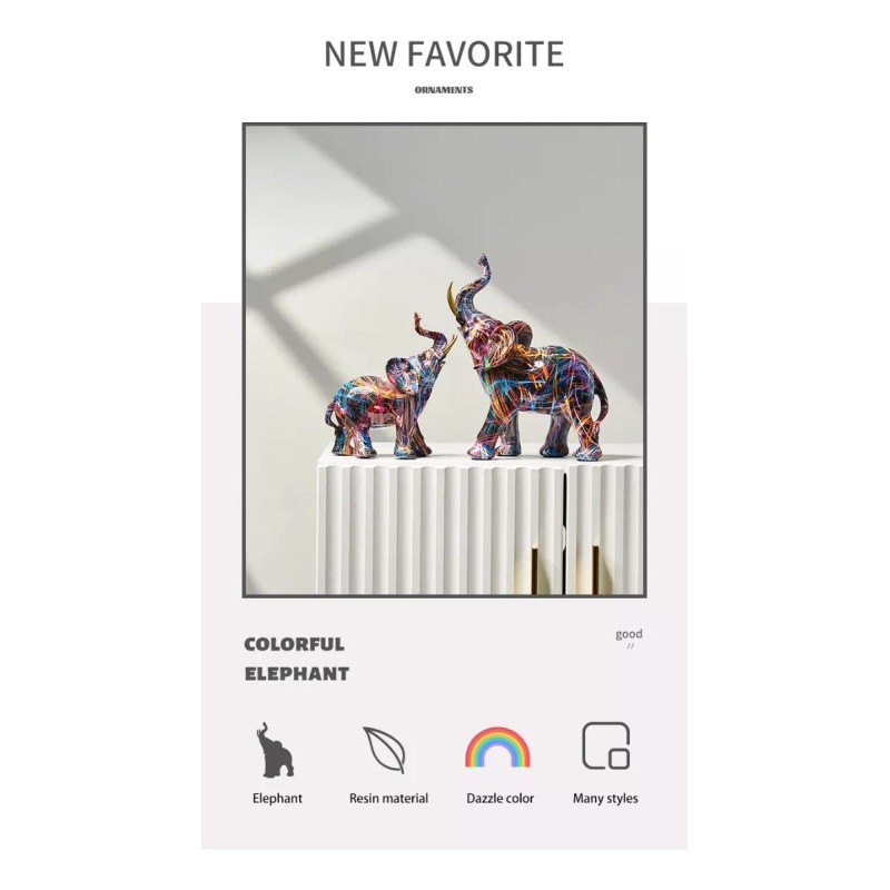 Jextech Escultura De Resina Par De Elefantes 3d Arte Moderno