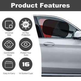 TRUEIN Car Window Shades for Baby, 4 Pack Car Sun Shade with 16 Pcs Suction Cups, with UV Protection Universal Blocking Harmful UV Rays Sun Glare Heat for Baby Kids Children Adults Pets (54 x 36 cm)