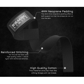 BREAKING LIMITS Lifting Straps & Wrist Support Set - Gym Wrist Straps for Weightlifting, Strength Training, Bodybuilding, Weight Training, Powerlifting - Fitness Accessories for Men & Women, Black