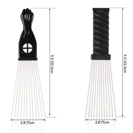 Folansy Afro Comb Metal African American Pick Comb Hairdressing Styling Tool, 2 Pack (Black-4, 2piece Assortment, Wide Teeth, Classic Black Fist Design, For Curly Hair and Afro Hairstyle)