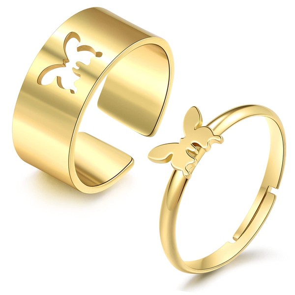 2PCS Matching Butterfly Rings for Couples Pinky Adjustable Promise Ring