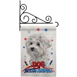 Breeze Decor Patriotic Maltese Garden Flag Set Wall Holder Dog Puppy Spoiled Paw Canine Fur Pet Nature Farm Animal Creature House Decoration Banner Small Yard Gift Double-Sided, Made in USA