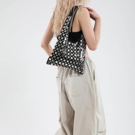 OWGSEE Studded Purses Y2K 90s Hobo Bags Trendy Shoulder Punk Handbag Soft Faux Leather Underarm Satchels Tote Handbags, Black, Small