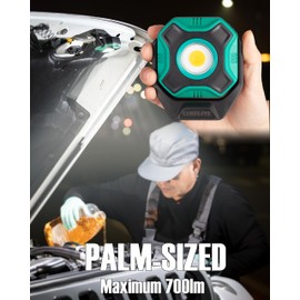 Rechargeable Work Light with 360° Rotating Magnetic Base, Tough Built 700 Lumens Magnet Light Compact Waterproof Portable Mini Floodlight for Mechanics Garage and Outdoor Use(Green)