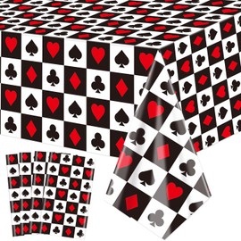 XJLANTTE 4Pcs Casino Tablecloths, Poker Table Cover, Rectangular Casino Theme Table Cloth for Picnic Birthday Playing Card Casino Party Decorations, 51 x 106 Inch