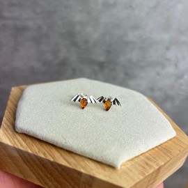 SilverAmber Jewellery UK - Genuine Baltic Amber and Solid 925 Sterling Silver Studs Designer Bats Earrings 8478 (Cognac)