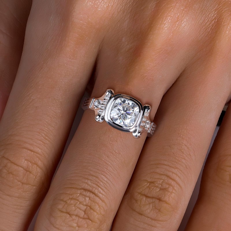 AnuClub Cushion Cut Moissanite Ring 2.054cttw D Color VVS1 925