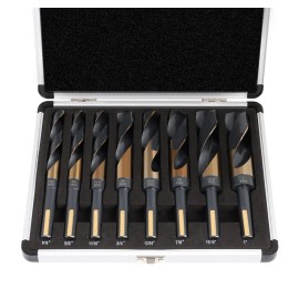 ATE PRO.USA 8pc ATE PRO BLACK & GOLD COBALT SILVER & DEMING HSS JUMBO DRILL BIT SET 9/16-1"