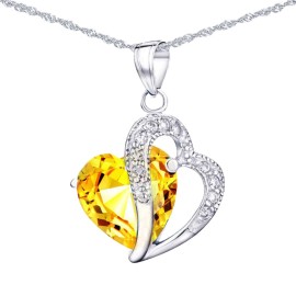 Mabella Sterling Silver Double Heart Simulate Citrine Pendant Necklace Her New Year Gift
