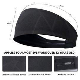 Sports Headband for Men and Women - 3 Pack Elastic Wide Sports Hair-Band Dual-Layer Lightweight Breathable Sweatband for Running Jogging Hiking Cycling Basketball Tennis (3 Black)