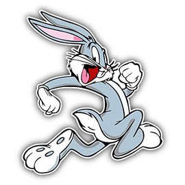 Bugs Cartoon Bunny Running Sticker - Waterproof Vinyl Decal for Car Bumper, Laptop, Water Bottle, Wall, and Window, Size - 6'' Longer Side