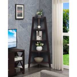 HomeStock Artistic Accomplishment 5-Tier Wide Corner Bookcase, Espresso, Space-Saving Bookshelf for Home, Office, Living Room, Modern Design