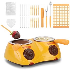 Outamateur Chocolate Melting Pot Electric Chocolate Fondue Mini Fondue Candy Maker with Double Melting Pot for Milk Chocolate,Cheese,Butter,Candy (Yellow)